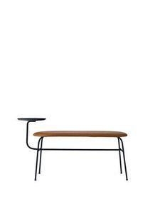 Audo Copenhagen - Afteroom, Bench, Black Steel Base, Marquina Marble Side Table, Upholstered Seat PC2L, EU/US - CAL117 Foam, 21000 (Cognac), Dunes, Dunes, Sørensen Leather
