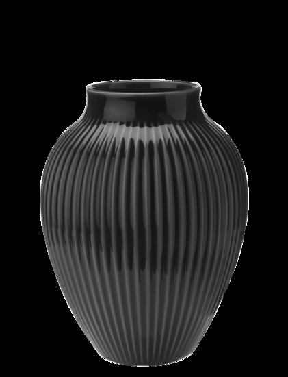 Knabstrup Keramik - vase H 20 cm ripple black