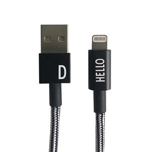 Image of Design Letters - IPhone oplader kabel - "D" - Sort/Hvid