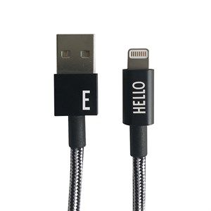 Image of Design Letters - IPhone oplader kabel - "E" - Sort/Hvid