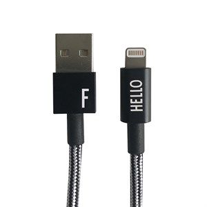 Image of Design Letters - IPhone oplader kabel - "F" - Sort/Hvid