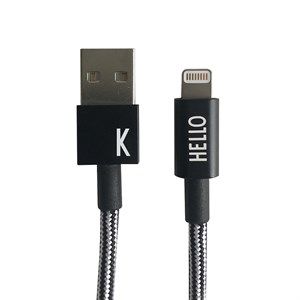 Image of Design Letters - IPhone oplader kabel - "K" - Sort/Hvid