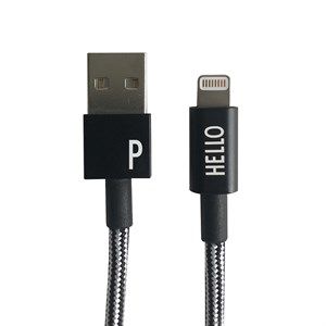 Image of Design Letters - IPhone oplader kabel - "P" - Sort/Hvid