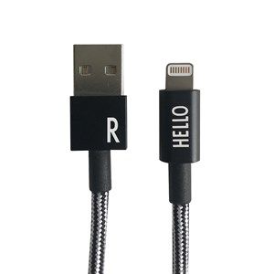 Image of Design Letters - IPhone oplader kabel - "R" - Sort/Hvid