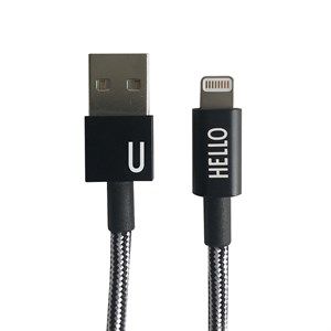 Image of Design Letters - IPhone oplader kabel - "U" - Sort/Hvid