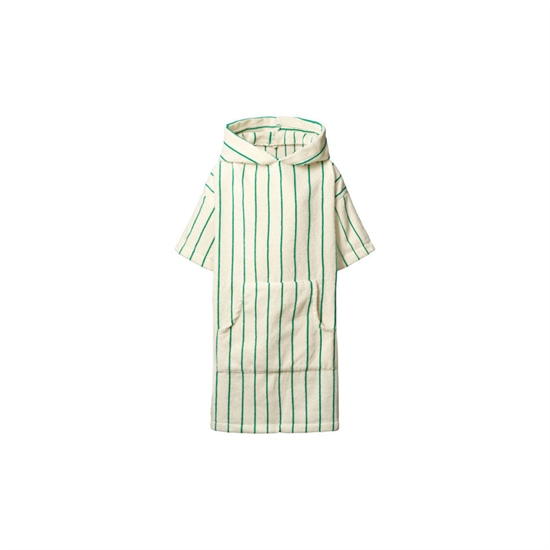 Bongusta - Naram - Børne Poncho - Pure white & grass - Str. 8-10 år