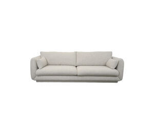 Sofa med minimalistisk design, sandfarvet med store ryghynder og sidepuder.