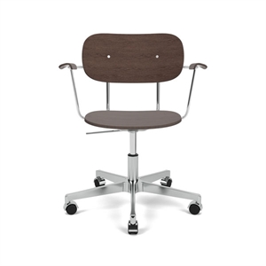 Audo Copenhagen - Co Task Chair w/Armrest, Star Base w/Casters Hard Floor, Polished Aluminium, Dark Oak Seat, Back And Arms