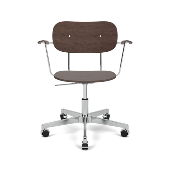 Audo Copenhagen - Co Task Chair w/Armrest, Star Base w/Casters Hard Floor, Polished Aluminium, Dark Oak Seat, Back And Arms