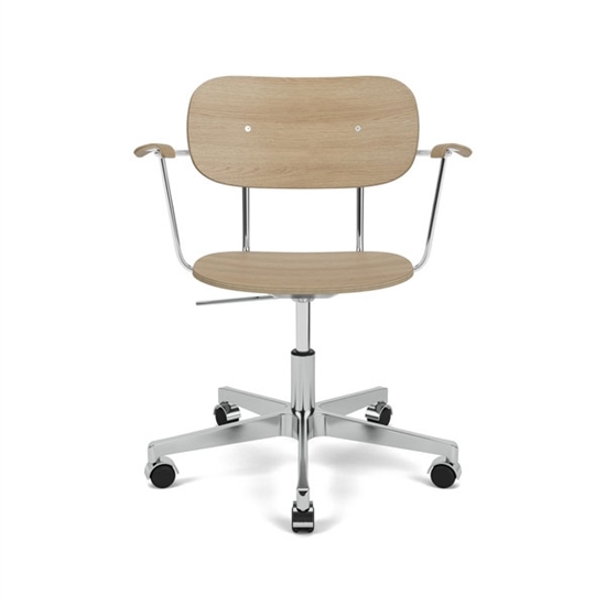 Audo Copenhagen - Co Task Chair w/Armrest, Star Base w/Casters For Hard Floor, Polished Aluminium, Natural Oak Seat, Back And Arms