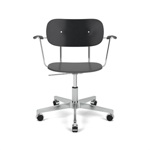 Audo Copenhagen - Co Task Chair w/Armrest, Star Base w/Casters For Hard Floor, Polished Aluminium, Black Oak Seat, Back And Arms