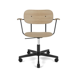 Audo Copenhagen - Co Task Chair w/Armrest, Star Base w/Casters For Hard Floor, Black Aluminium, Natural Oak Seat, Back And Arms