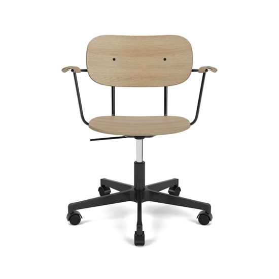 Audo Copenhagen - Co Task Chair w/Armrest, Star Base w/Casters For Hard Floor, Black Aluminium, Natural Oak Seat, Back And Arms