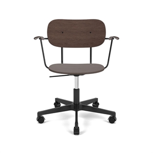 Audo Copenhagen - Co Task Chair w/Armrest, Star Base w/Casters For Hard Floor, Black Aluminium, Dark Stained Oak Seat, Back And Arms