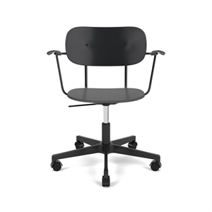 Audo Copenhagen - Co Task Chair w/Armrest, Star Base w/Casters For Hard Floor, Black Aluminium, Black Oak Seat, Back And Arms