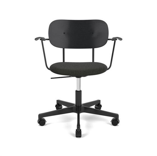 Audo Copenhagen - Co Task Chair w/Armrest, Star Base w/Casters, Black Aluminium, Seat Upholstered With PC1T, Oak Back And Arms, Hard Floor, Black Oak, EU/US - CAL117, 0198 (Black), Re-wool, Re-wool, Kvadrat