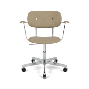 Audo Copenhagen - Co Task Chair w/Armrest, Star Base w/Casters, Polished Aluminium, Seat And Back Upholstered With PC0T, Oak Arms, Hard Floor, Natural Oak, EU/US - CAL117, 02 (Beige), Audo Bouclé, Audo Bouclé, Audo