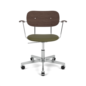 Audo Copenhagen - Co Task Chair w/Armrest, Star Base w/Casters, Polished Aluminium, Seat Upholstered With PC0L, Oak Back And Arms, Hard Floor, Dark St. Oak, EU/US - CAL117, 0441 (Army), Sierra, Sierra, Camo