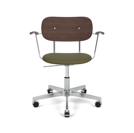 Audo Copenhagen - Co Task Chair w/Armrest, Star Base w/Casters, Polished Aluminium, Seat Upholstered With PC0L, Oak Back And Arms, Hard Floor, Dark St. Oak, EU/US - CAL117, 0441 (Army), Sierra, Sierra, Camo