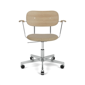 Audo Copenhagen - Co Task Chair w/Armrest, Star Base w/Casters, Polished Aluminium, Seat Upholstered With PC0T, Oak Back And Arms, Hard Floor, Natural Oak, EU/US - CAL117, 02 (Beige), Audo Bouclé, Audo Bouclé, Audo