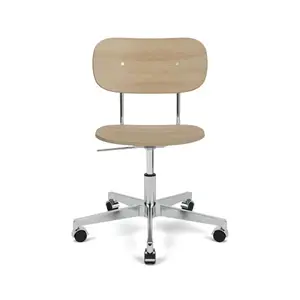 Audo Copenhagen - Co Task Chair, Star Base w/Casters For Hard Floor, Polished Aluminium, Natural Oak Seat And Back