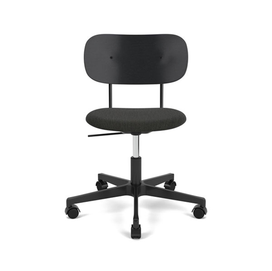 Audo Copenhagen - Co Task Chair, Star Base w/Casters, Black Aluminium, Seat Upholstered With PC1T, Oak Back, Hard Floor, Black Oak, EU/US - CAL117, 0198 (Black), Re-wool, Re-wool, Kvadrat