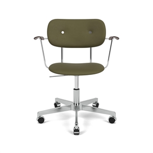 Audo Copenhagen - Co Task Chair w/Armrest, Star Base w/Casters, Polished Aluminium, Seat And Back Upholstered With PC0L, Oak Arms, Hard Floor, Dark St. Oak, EU/US - CAL117, 0441 (Army), Sierra, Sierra, Camo