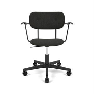 Audo Copenhagen - Co Task Chair w/Armrest, Star Base w/Casters, Black Aluminium, Seat And Back Upholstered With PC1T, Oak Arms, Hard Floor, Black Oak, EU/US - CAL117, 0198 (Black), Re-wool, Re-wool, Kvadrat