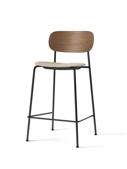 Audo Copenhagen - Co Bar Chair, Black Steel Base, Upholstered Seat, Oak Veneer Backrest, PC0T, Dark Stained Oak, EU/US - CAL117 Foam, 02 (Beige), Bouclé, Bouclé, Audo