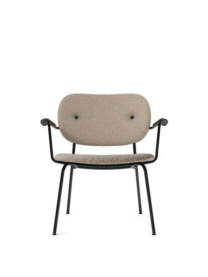 Audo Copenhagen - Co Lounge Chair, Black Steel Base, Upholstered Seat PC4T, Oak Back, Oak Armrest, Black Oak, EU/US - CAL117 Foam, T19028/004 (Sand), Lupo, Lupo, Dedar