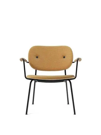 Audo Copenhagen - Co Lounge Chair, Black Steel Base, Upholstered Seat and Back PC2T, With Oak Arms Natural Oak, Black Base, EU/CAL117 Foam,0022 (Orange) Moss,Moss, Kvadrat
