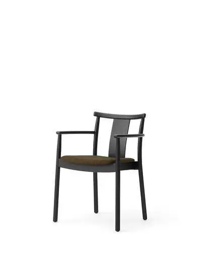 Audo Copenhagen - Merkur, Dining Chair w/Armrest, Black Painted Oak Base, Black Painted Oak Backrest And Armrest, Upholstered Seat PC2T, EU/US - CAL117 Foam, 0370 (Green), Hallingdal, Hallingdal, Kvadrat