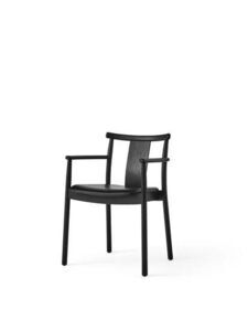 Audo Copenhagen - Merkur, Dining Chair w/Armrest, Black Painted Oak Base, Black Painted Oak Backrest And Armrest, Upholstered Seat PC1L, EU/US - CAL117 Foam, 0842 (Black), Dakar, Dakar, Nevotex