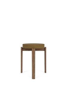 Audo Copenhagen - Passage Stool, Walnut Base, Seat Upholstered With PC0T, EU - HR Foam, 06 (Gold), Audo Bouclé, Audo Bouclé, Audo