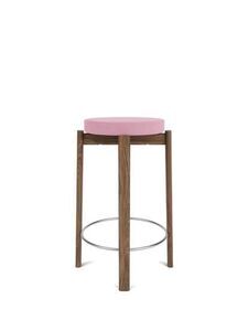 Audo Copenhagen - Passage Counter Stool, Walnut Base. Seat Upholstered With PC3T, Steel Ring, Stainless Steel, EU - HR Foam, 0526 (Pink), Vidar, Vidar, Kvadrat