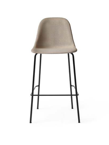 Audo Copenhagen - Harbour Side Bar Chair, Steel Base, Seat Height 75cm, Upholstered Shell PC1T, Black Base, EU/US - CAL117 Foam, 0233 Remix (Grey), Remix, Kvadrat