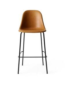 Audo Copenhagen - Harbour Side Bar Chair, Steel Base, Seat Height 75cm, Upholstered Shell PC1L, Black Base, EU/US - CAL117 Foam, 0250 (Cognac), Dakar, Dakar, Nevotex