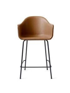 Audo Copenhagen - Harbour Counter Chair, Sort stål base og polstret læder Cognac Dakar 0250, Sæde højde 65 cm, Nevotex