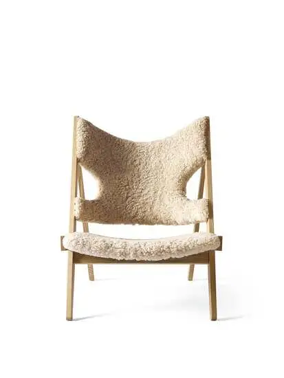 Audo Copenhagen - Knitting Lounge Chair, Wood Base, Upholstered with PC3L, Natural Oak, EU/US - CAL117 Foam, Sheepskin Curly (Nature), Sheepskin Curly, Nevotex