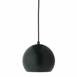 Image of Ball pendel - mørkegrøn/mat (Ø 18 cm) m. sort stofledning