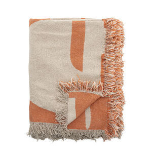 Bloomingville - Caya Plaid, Orange, Genanvendt Bomuld